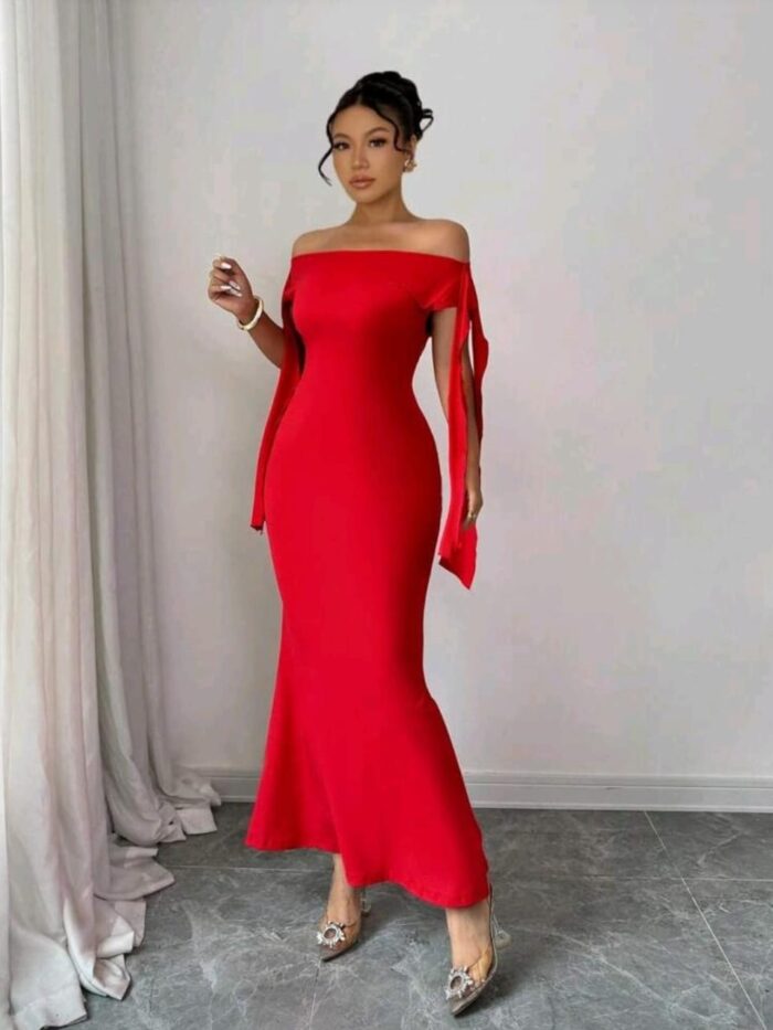 Verve Scarlet Reverie Off-Shoulder Gown