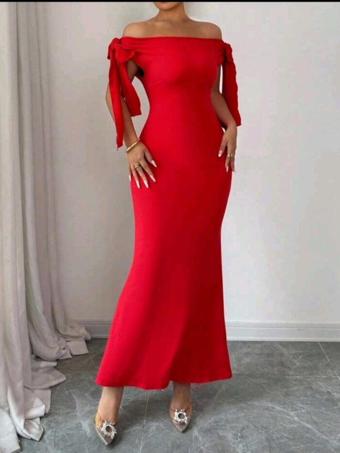 VERVE Adara Scarlet Off-Shoulder Maxi Dress