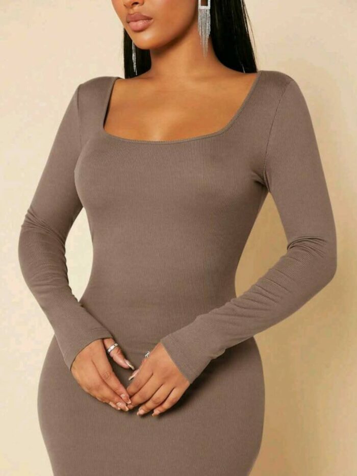 The Reverie Ribbed Midi in Taupe